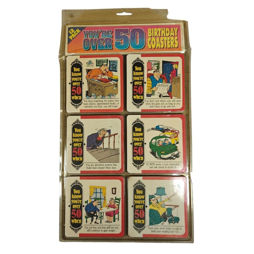 You're Over 50 When... Birthday Coasters Set Of 8 Vintage Humor Birthday Gift
